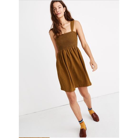MADEWELL Texture & Thread Smocked Dress in Dark Mustard // S - Picture 1 of 10